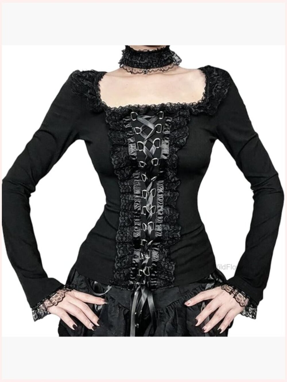 Long Sleeve Lace Crop Top Gothic Blouse Y2k Tee